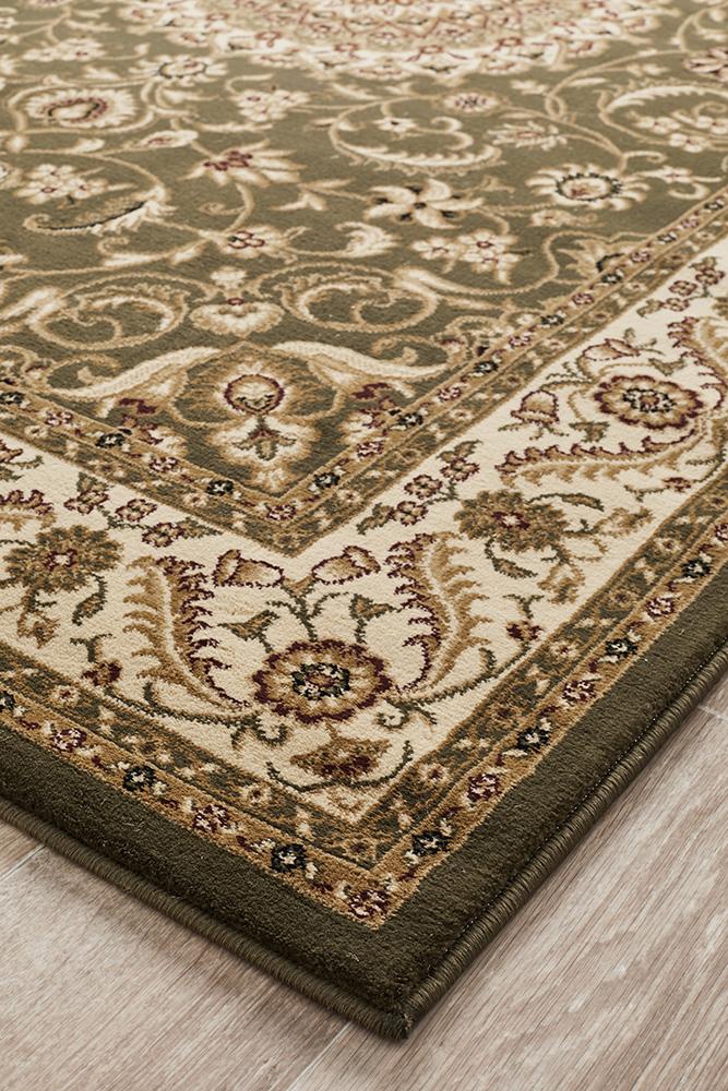 Medallion Rug Green with Ivory Border