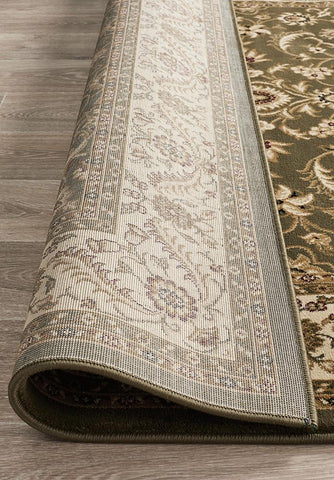 Medallion Rug Green with Ivory Border