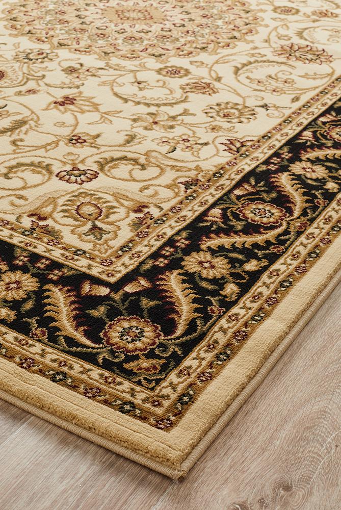 Medallion Rug Ivory with Black Border