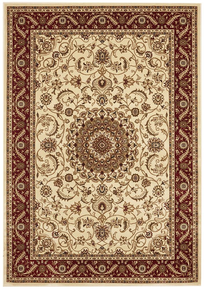 Medallion Rug Ivory with Red Border