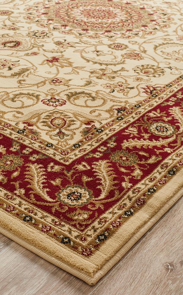 Medallion Rug Ivory with Red Border