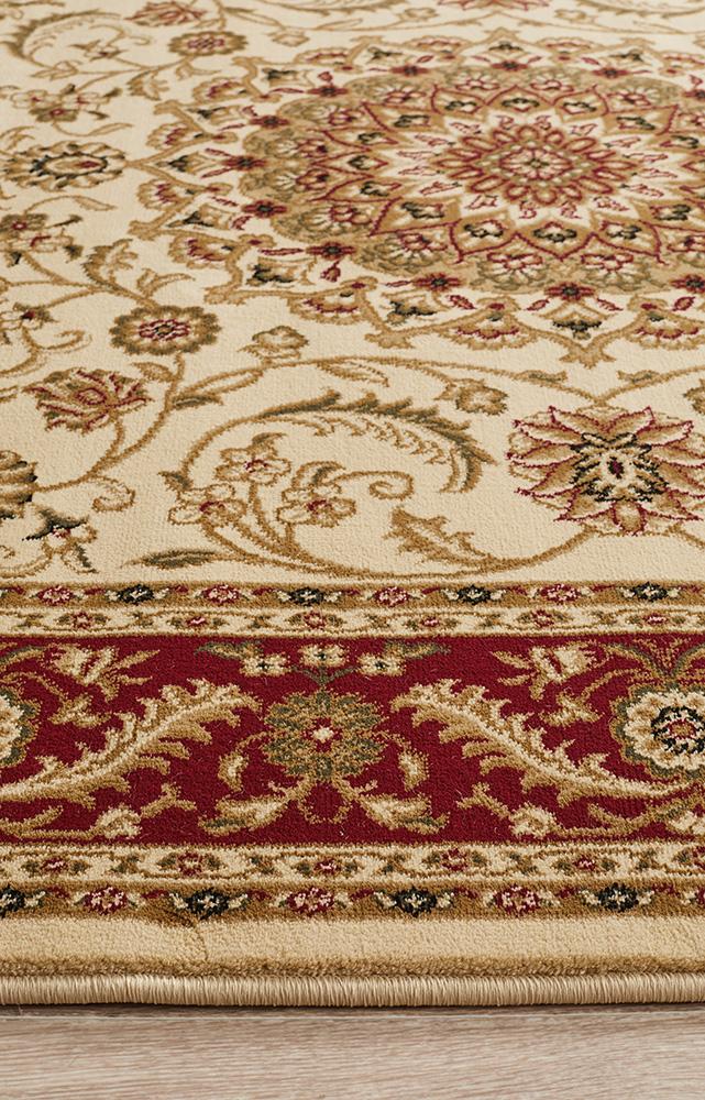 Medallion Rug Ivory with Red Border