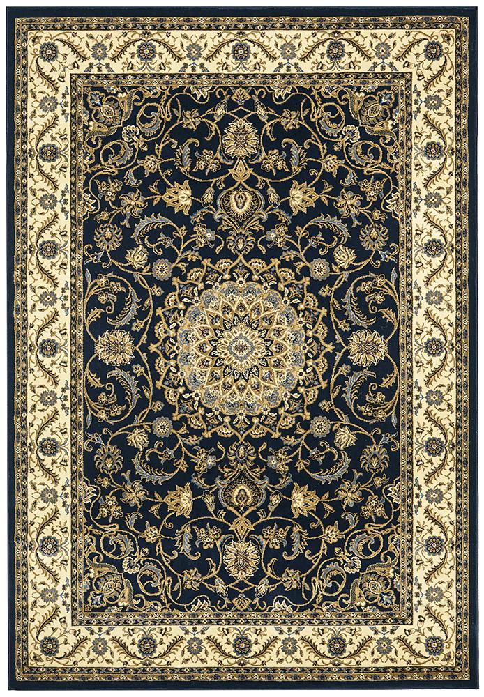 Medallion Rug Navy with Ivory Border