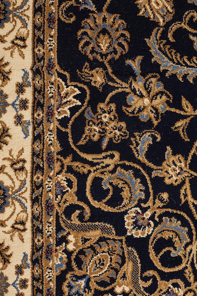 Medallion Rug Navy with Ivory Border