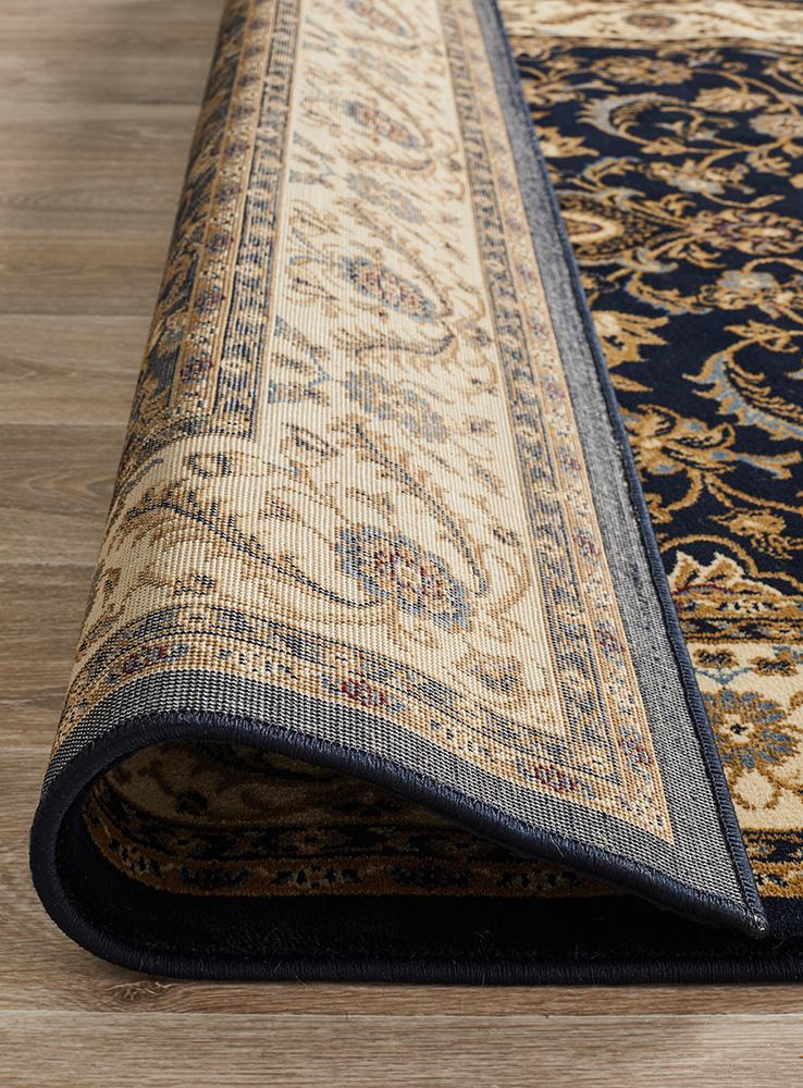 Medallion Rug Navy with Ivory Border