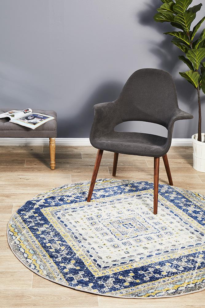 Tigris Abadan Navy Round Bohemian Transitional Rug