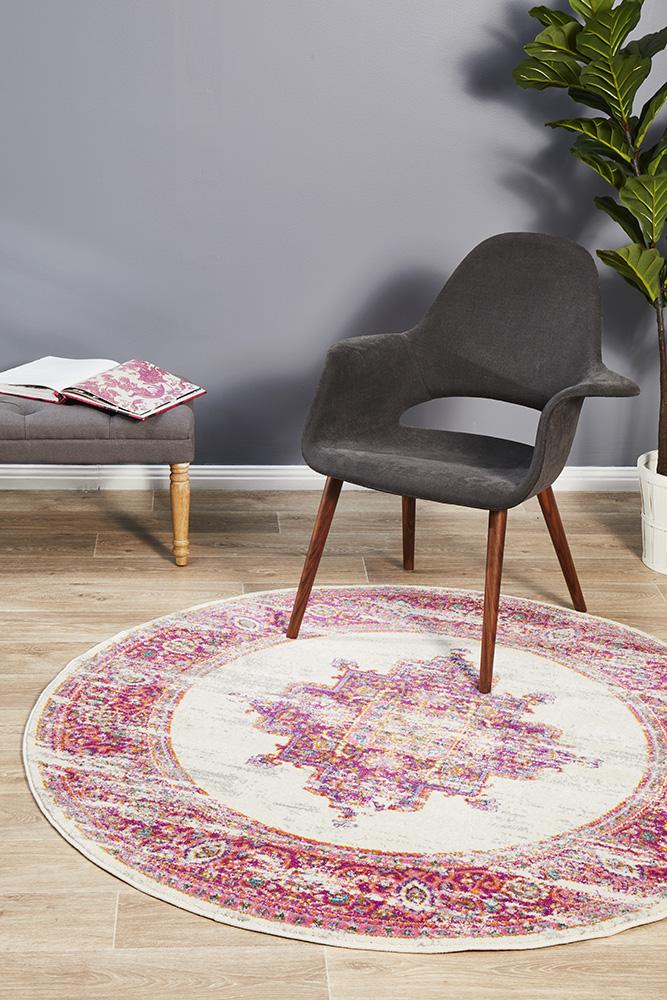 Tigris Amarah Pink Round Bohemian Transitional Rug – Lost Design Society