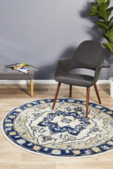 Tigris Basrah Blue Round Bohemian Transitional Rug