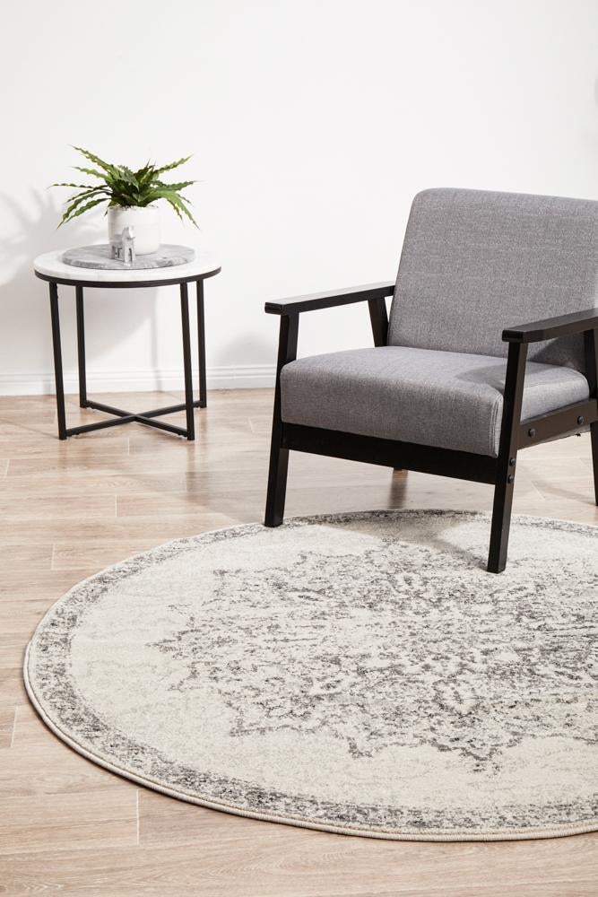 Zada Silver Transitional Round Rug – Lost Design Society
